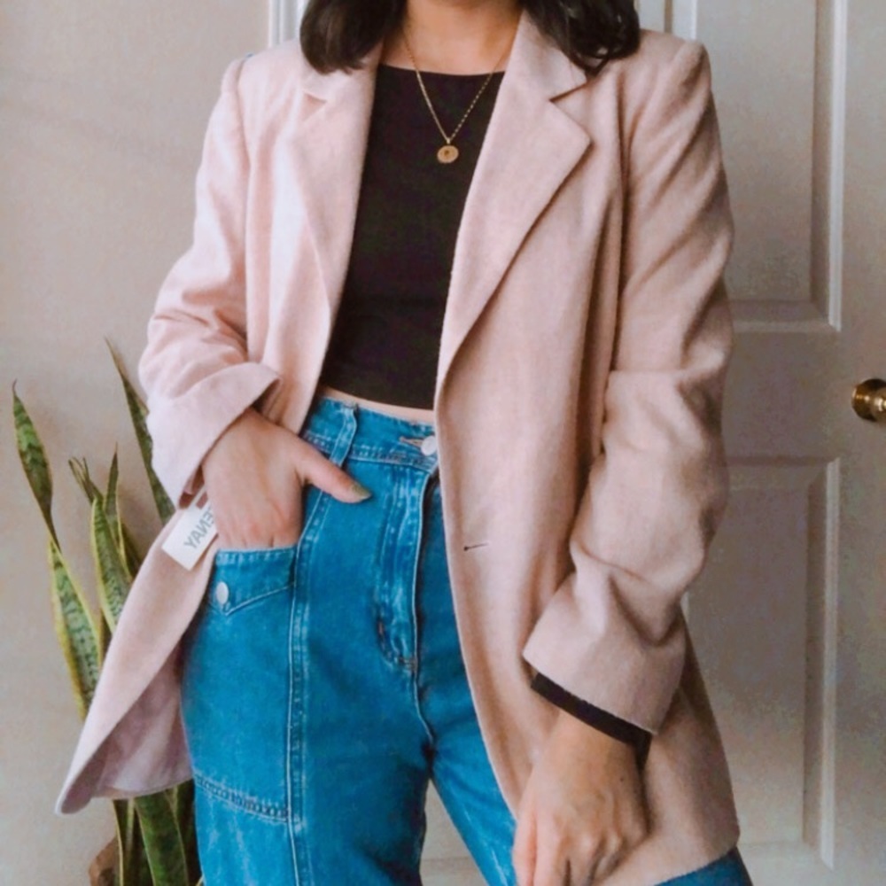 NWT VINTAGE 100% WOOL BLUSH PINK BLAZER OVERSIZED CLASSIC FIT